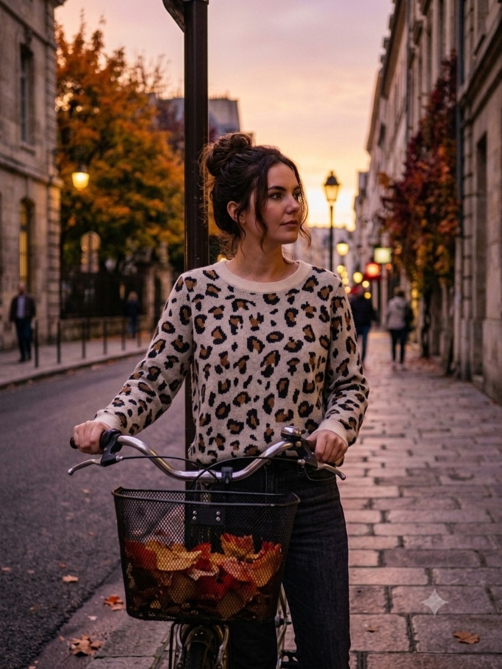 Beige Leopard Crewneck Sweater - Casual Animal Print